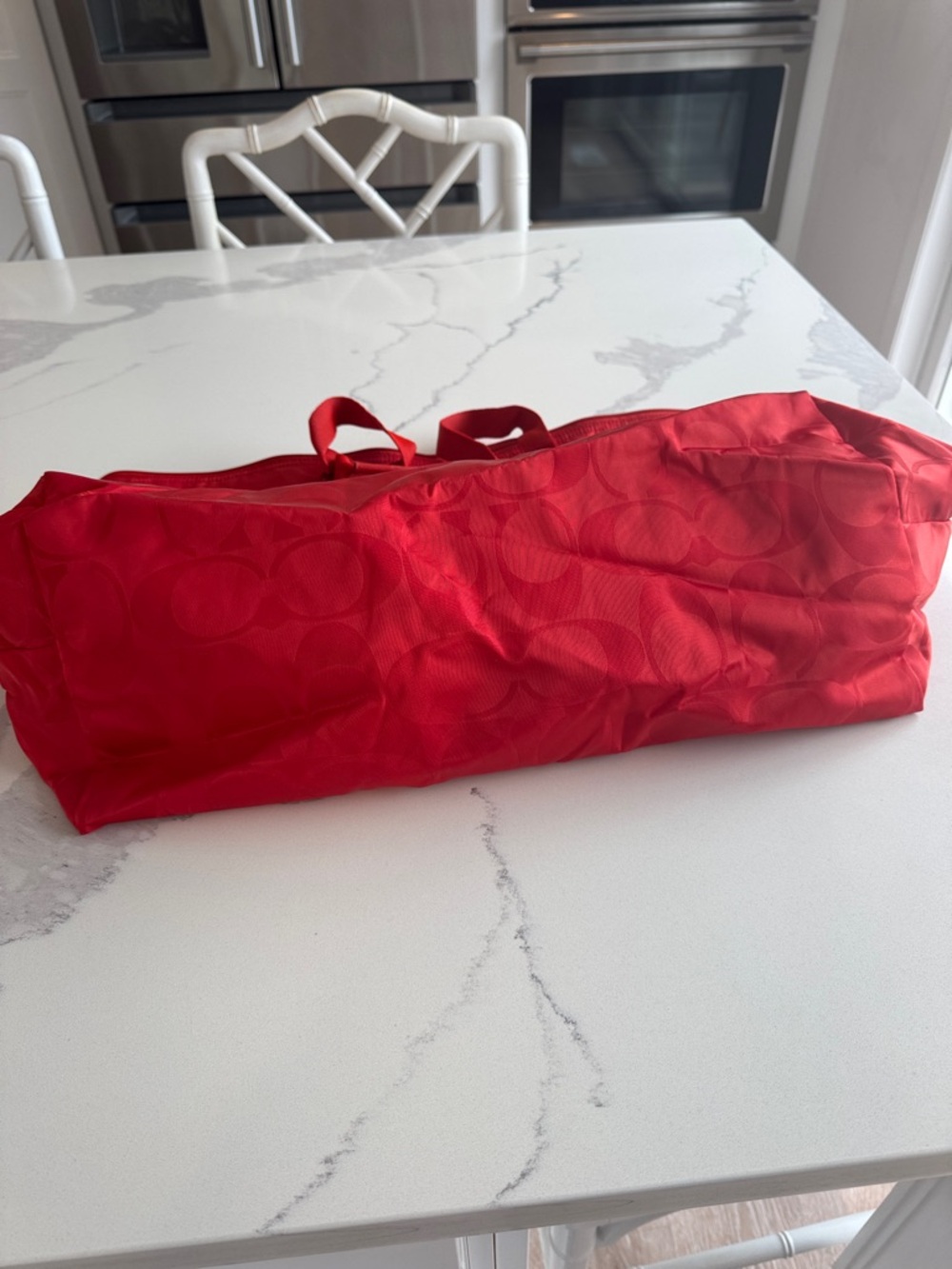 COACH Packable Weekender Tote red/orange overnight 77321 Signature Nylon C bag - Picture 7 of 11